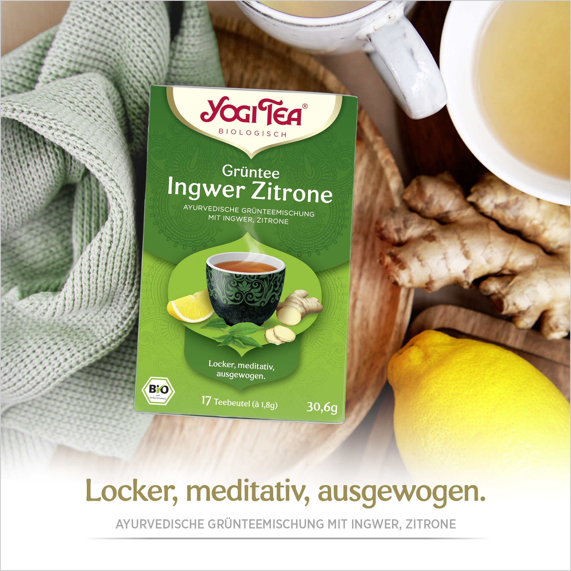 3x BIO YOGI TEA Grüntee Ingwer Zitrone | 3 x 30,6g