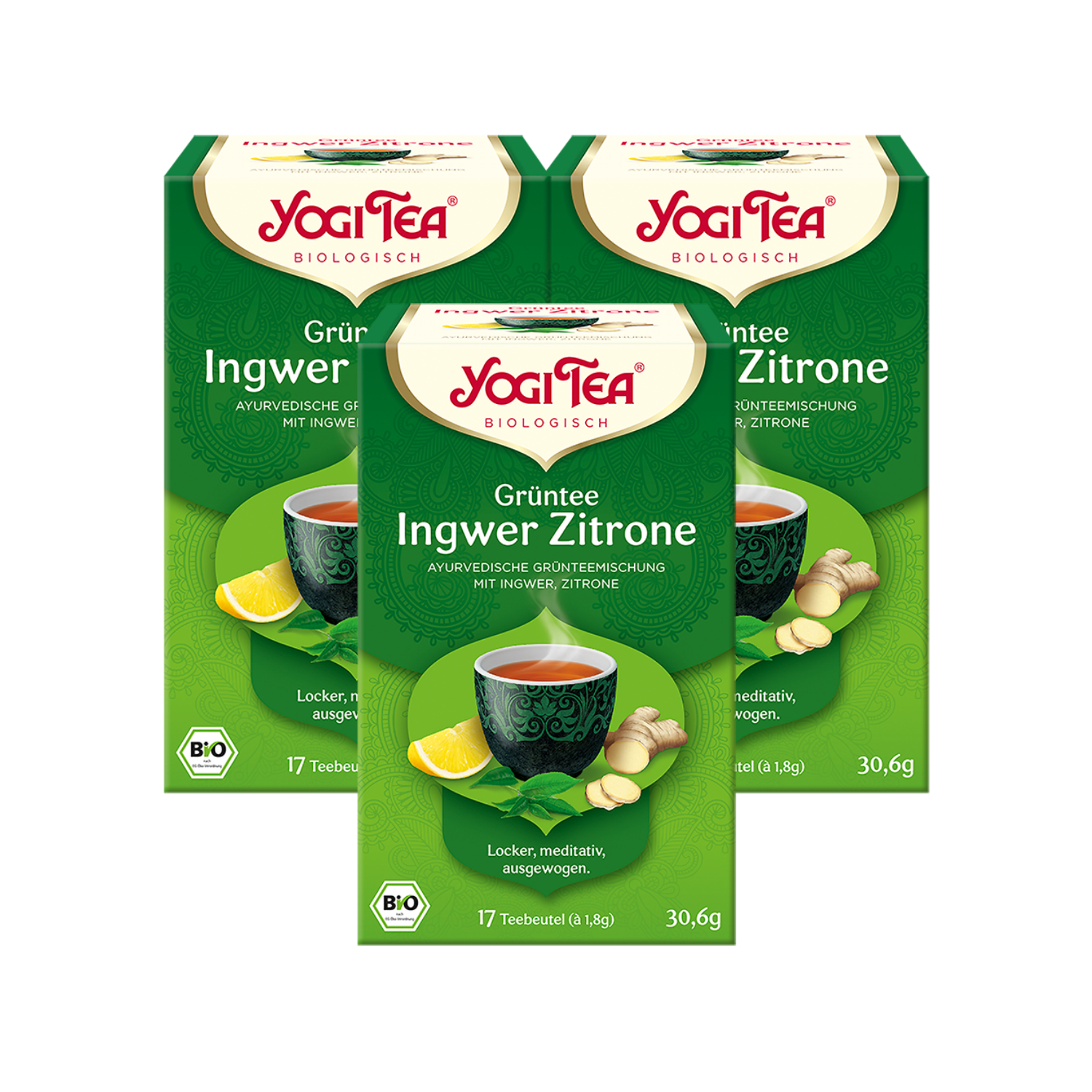 3x BIO YOGI TEA Grüntee Ingwer Zitrone | 3 x 30,6g