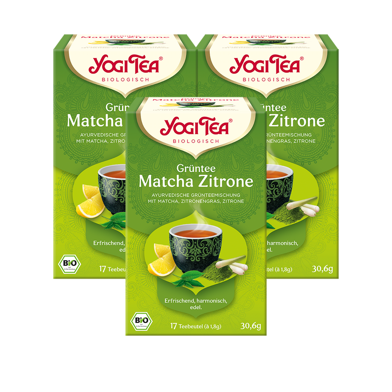 3x BIO YOGI TEA Grüntee Matcha Zitrone | 3 x 30,6g