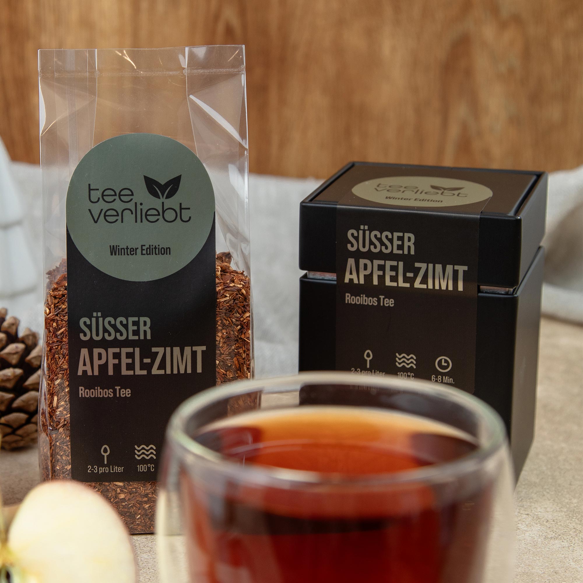 Süßer Apfel-Zimt Geschenkdose | 80g Rooibostee - Winter Edition